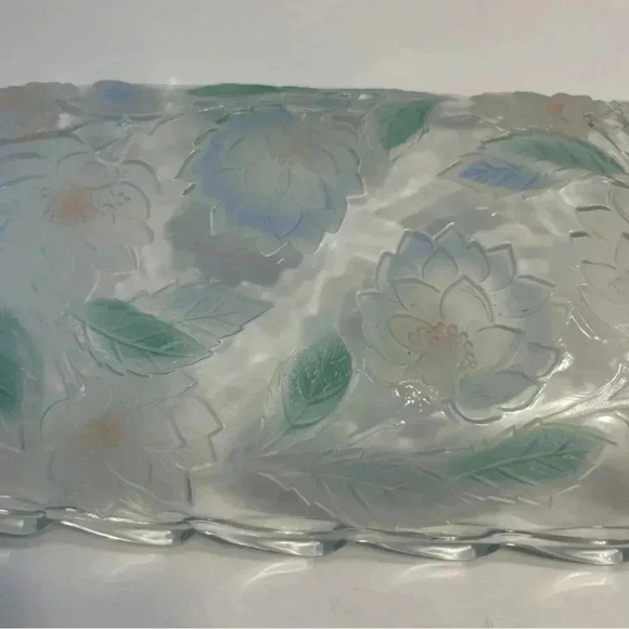 Crystal Clear Studios Blue N Pink Flowers Frosted Reverse Painted Large Dish - Picture 6 of 8